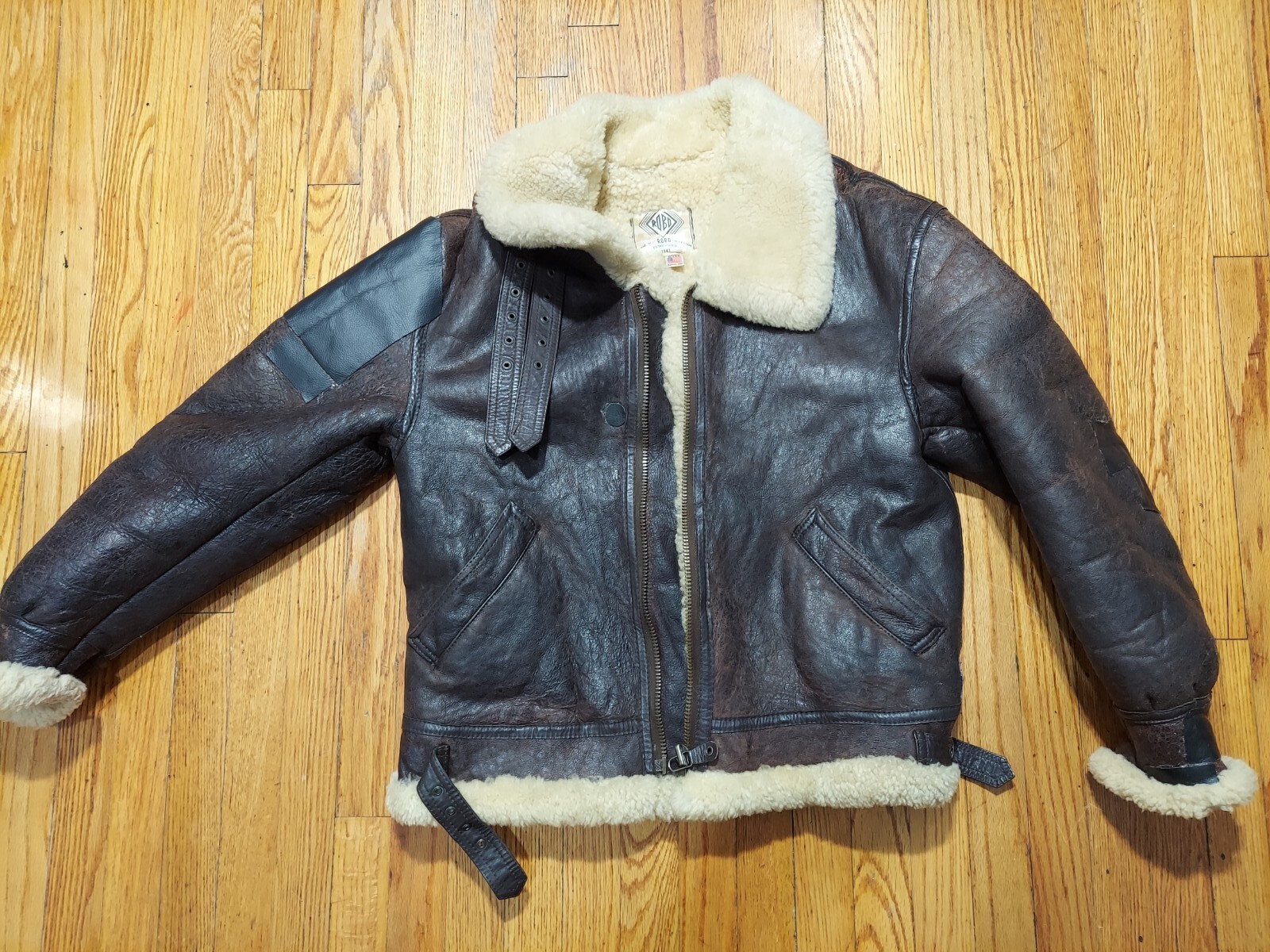 Robo sheepskin fur coat shearling USA Made arm patch repair sheep skin Medium eBay