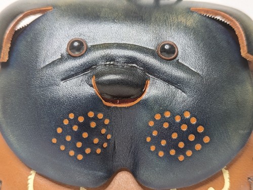 GENUINE LEATHER DOG COIN PURSE BLUE BROWN BUTTON CLOSURE WRISTLET - Picture 3 of 9
