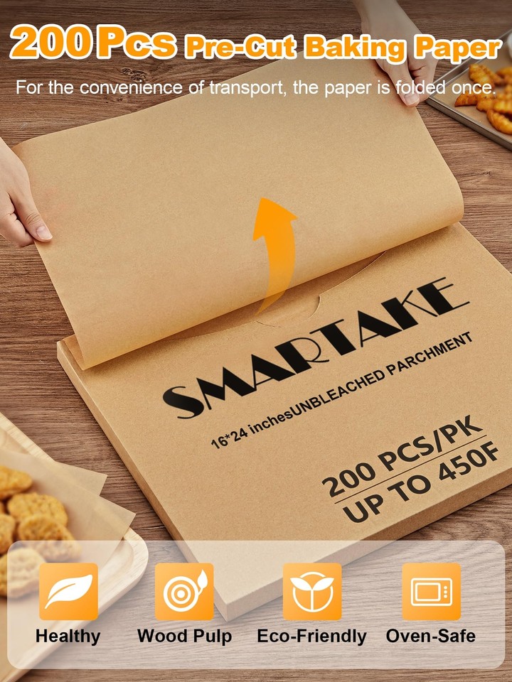 200 Pcs Parchment Paper Baking Sheets, 16x24 Inches NonStick Precut