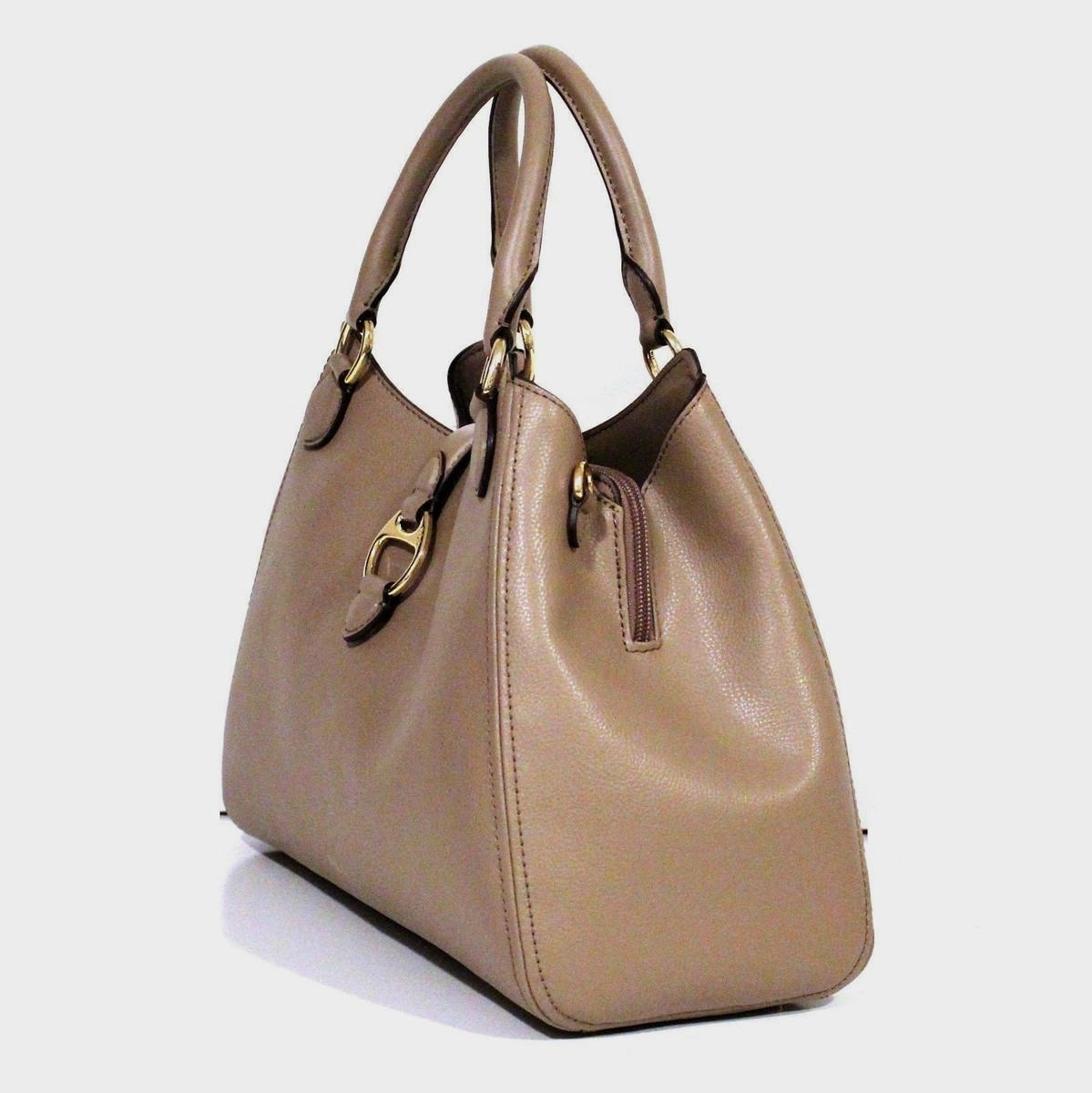 NEW RALPH LAUREN Allenville City TAUPE Satchel PURSE Leather GOLD