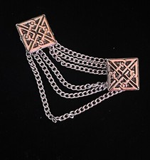 Square Celtic cloak clasp with chain in silver metal Screw on style