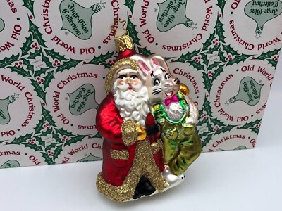 Inge Glas Manufaktur RARITÄT Weihnachtsmann mit Osterhase ''Beste Freunde'' OVP