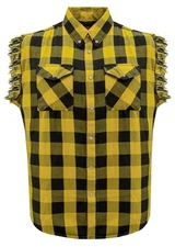 Classic Black Yellow Men's Sleeveless Flannel Cotton Shirt For Summer for biker