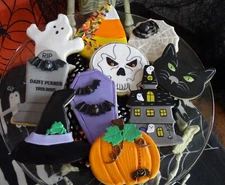 (3) Large) Faux Hand-painted Designer Halloween Cookies, Display, Props...(LB#2)