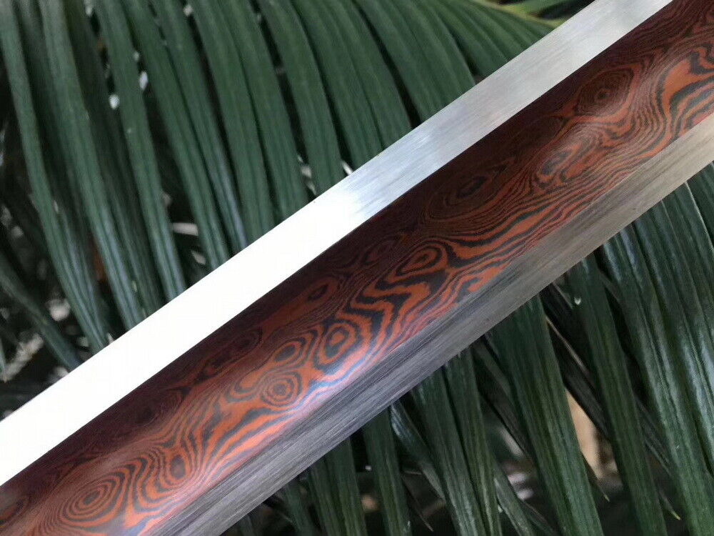 RED BIG GROOVE DAMASCUS FOLD STEEL SWORD SHORT KNIFE LION KING DAO VERY  SHARP