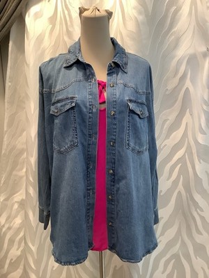 NWT Gloria Vanderbilt Western Button Down Long Sleeve Hi-Lo Denim Shacket L