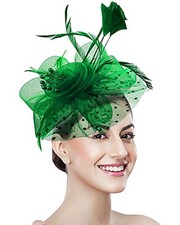 Women Fascinator Tea Party Hat 20s 50s Wedding Cocktail Flower Mesh A-green