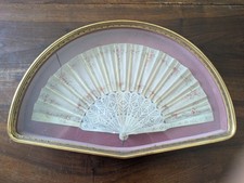 Ventaglio Antico madreperla seta decorato a mano fine '800 Cornice