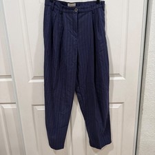 Urban Outfitters Navy Blue Pinstripe Pleated High Waisted Tapered Trousers US 4