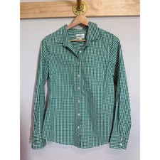 Women's J. Crew Green and White Gingham Stretch Perfect Button Down Size S