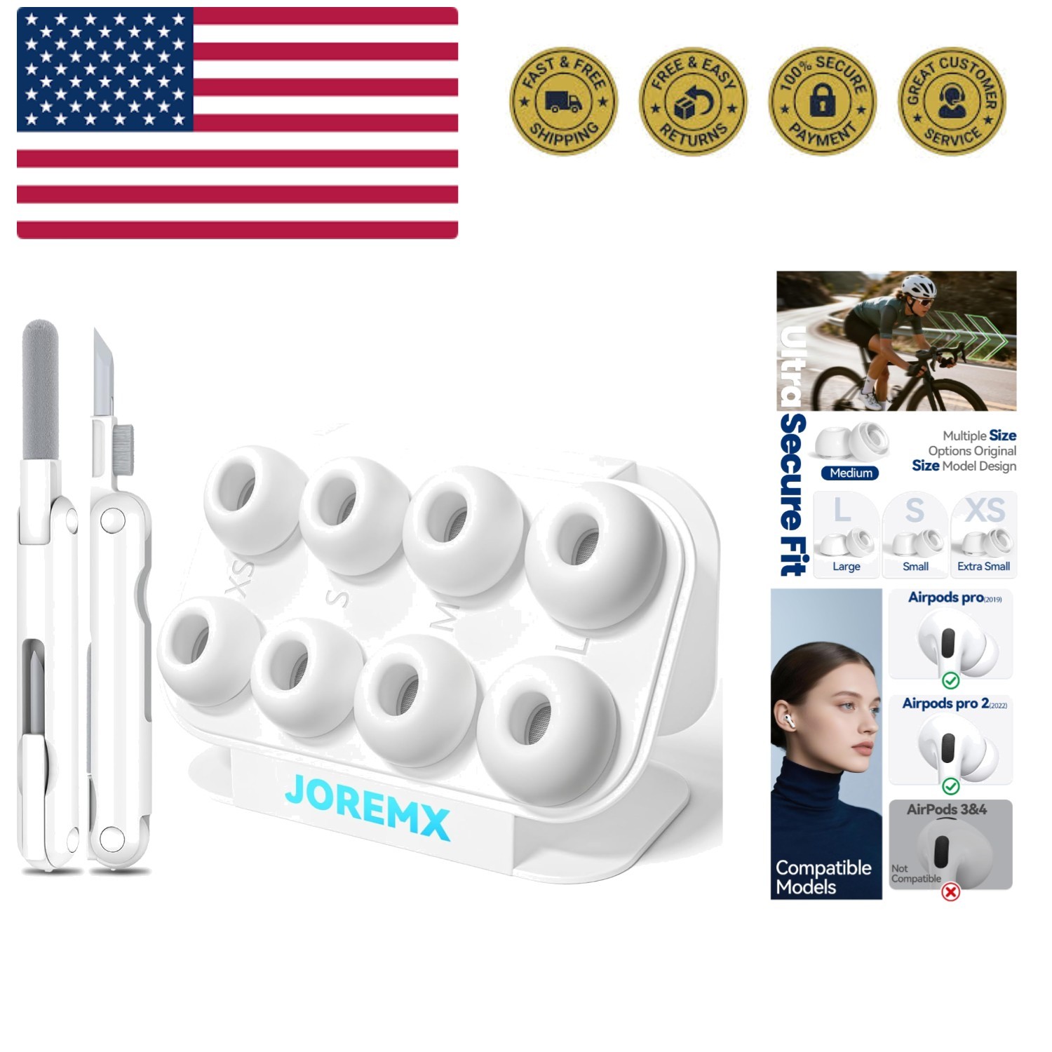 4 Pairs Silicone Replacement Ear Tips for AirPods Pro 2019 & AirPods Pro 2 20...