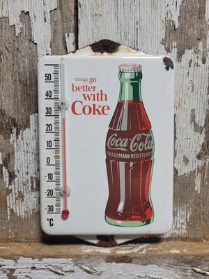 VINTAGE COCA-COLA PORCELAIN SIGN SODA OLD THERMOMETER COKE BEVERAGE FOOD DRINK