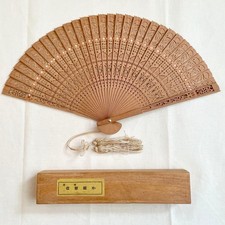 Sandalwood Fan in Paulownia Box, Vintage Japanese Incense Fan