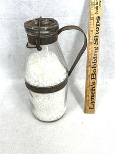 antique milk bottle wire clamp top/tin handle AG S & Co pat 1898 qt original 