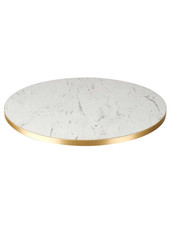 80cm Round Table Top – Egger White Carrara Marble – Gold Edge Top Only