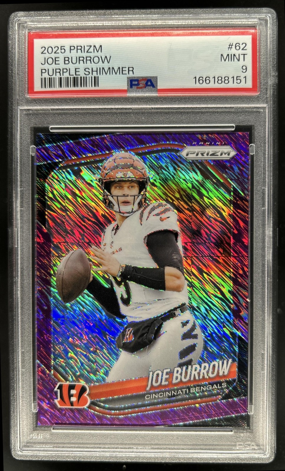 2025 Panini Prizm Joe Burrow Purple Shimmer #/15 Bengals PSA 9 view 1