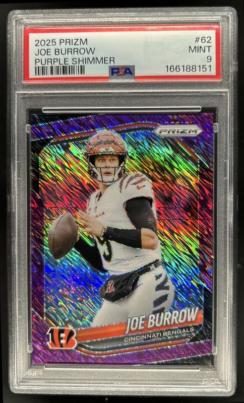 2025 Panini Prizm Joe Burrow Purple Shimmer #/15 Bengals PSA 9