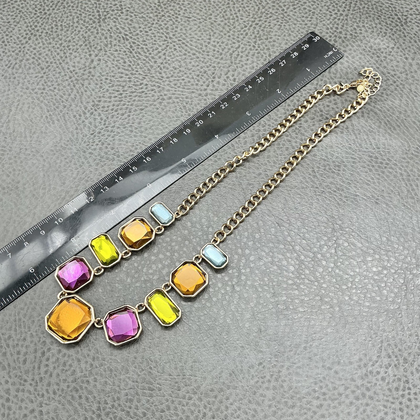 Statement Necklace Geometric Multicolor Faceted G… - image 9