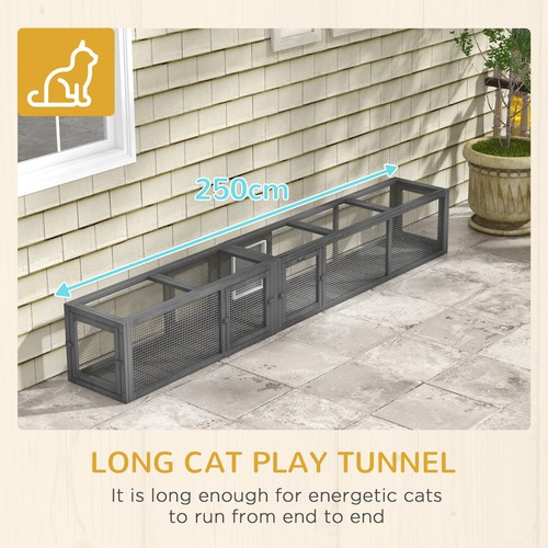 PawHut Cat Tunnel, 250cm Extra Long Wooden Cat Play Tunnel with Eight Doors - Picture 5 of 11