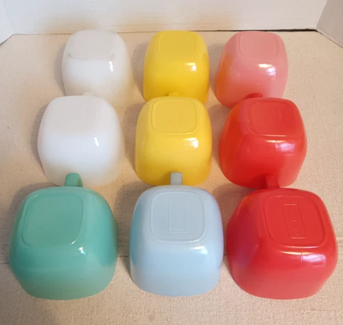 Vintage Lipton Glasbake Mugs Cups Square Milk Glass 1960’s Set Of 9