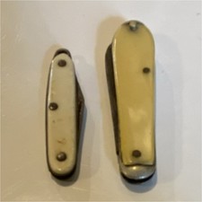 Vintage Pocket Knife Set of 2 Ivory Colored Plastic Handles Steel Blades