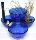 4 Pyrex Cobalt Blue Ribbed Small Mixing Bowl 3 Cup # 7401-S USA Vintage New