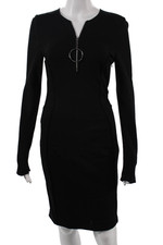 Mugler Women Bodycon Sheath Dress Black Long Sleeve Round Neck Zip Size XS