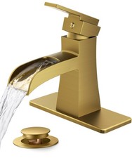 FORIOUS Bathroom Sink Faucet 1 Hole Waterfall Single Handle Brushed Gold