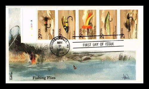 DR JIM STAMPS US COVER FISHING FLIES BOOKLET FIRST DAY ISSUE EDKEN CACHET