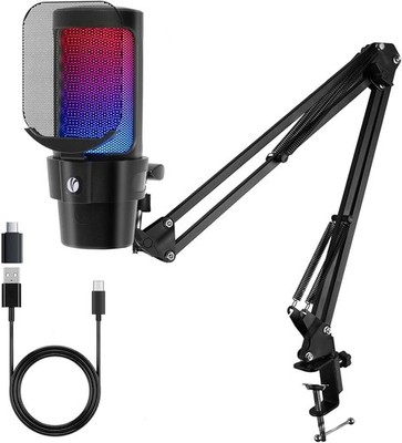 USB RGB Mikrofon + Auslegerarm, für Tonstudio Gaming Mic Podcast Youtube
