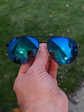 1980s Vintage REVO 950 Sunglasses Japan Metal Frame Black w/ Blue Mirror Lenses