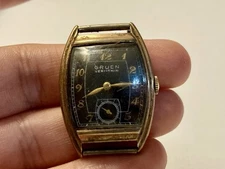 Vintage Art Deco Gruen Veri Black Dial STERLING Bezel Parts Repair Mens 1940s