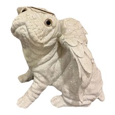 Statue Angel Pug Dog with Wings Home And Or Garden Decor. White With Sparkles