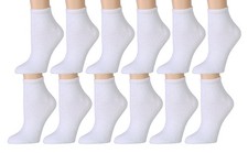 12 PK Yacht  Smith Kids Cotton Quarter Ankle Socks White 4-6 - Girls Ankle Sock