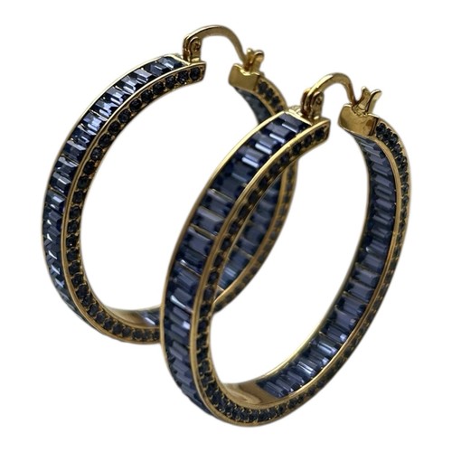 Hoop Earrings by: AKKAD CHINA GOLD tone With Purple Stones - Picture 5 of 9
