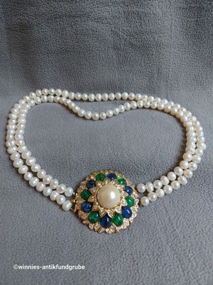 Vogue Bijoux Prunk Collier echte Perlen, Unikat, signiert, Doppelreihig, Selten