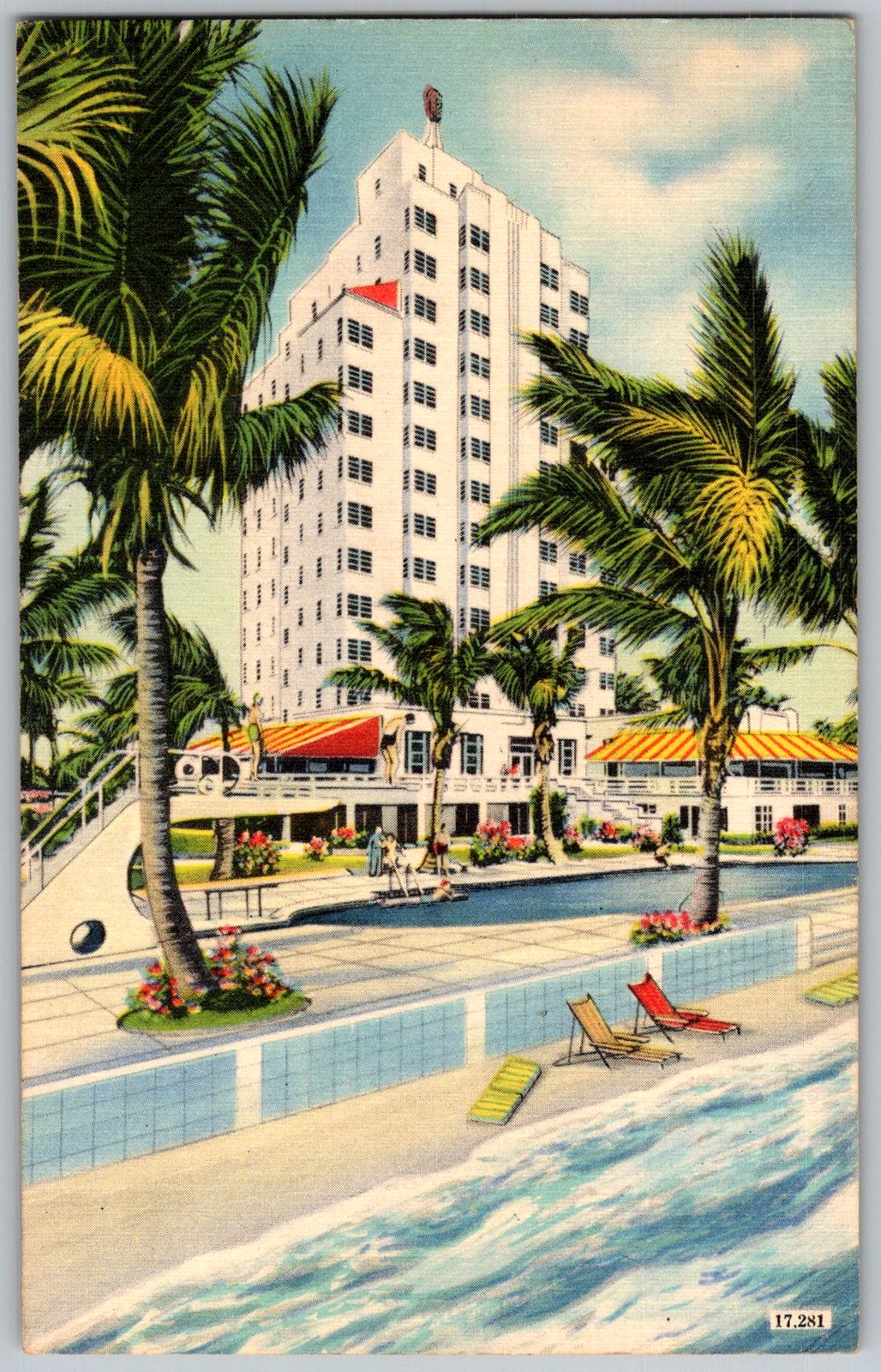 Vtg Linen Postcard Lord Tarleton Hotel Miami Beach, FL 1940s