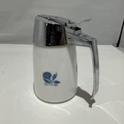 Vintage MCM 2 Piece Dripcut Syrup Dispenser Milk Glass Cornflower Blue