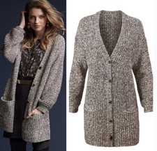 CAbi Embrace Chunky Knit Cardigan Sz M Gray Long Oversized Rainbow Pocket Classy