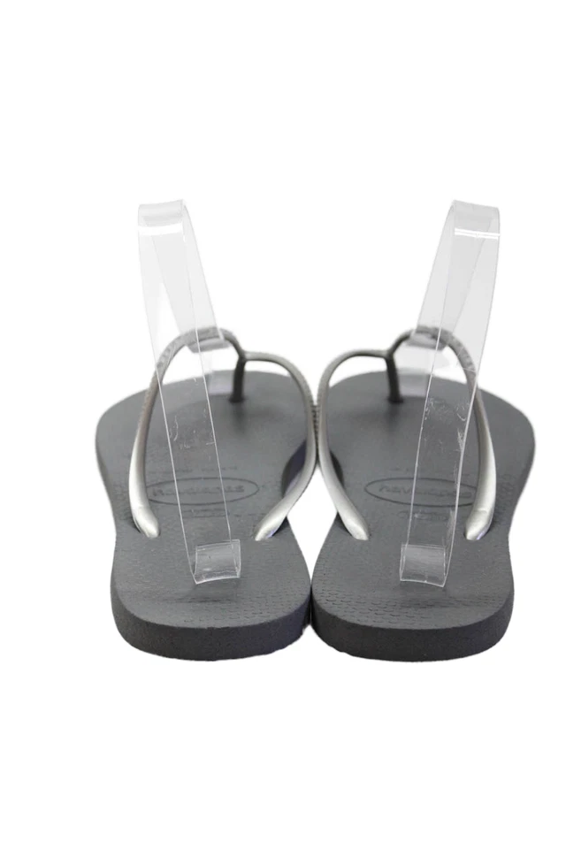 Sandalias Havaianas para mujer con logotipo metálico con correa en T de goma tono plateado talla 37-38 Foto 3 de 4