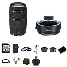 Canon EF 75-300mm f/4-5.6 Lens w/EF-M Adaptor for EF/EF-S Lenses 16GB Package