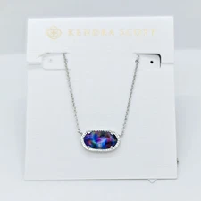 New Kendra Scott Elisa Silver Pendant Necklace In Teal Tie Dye