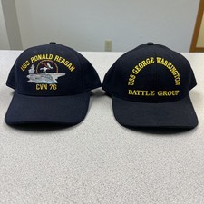 Vtg USS Ronald Reagan & USS George Washington BG Navy Command Caps Made In USA