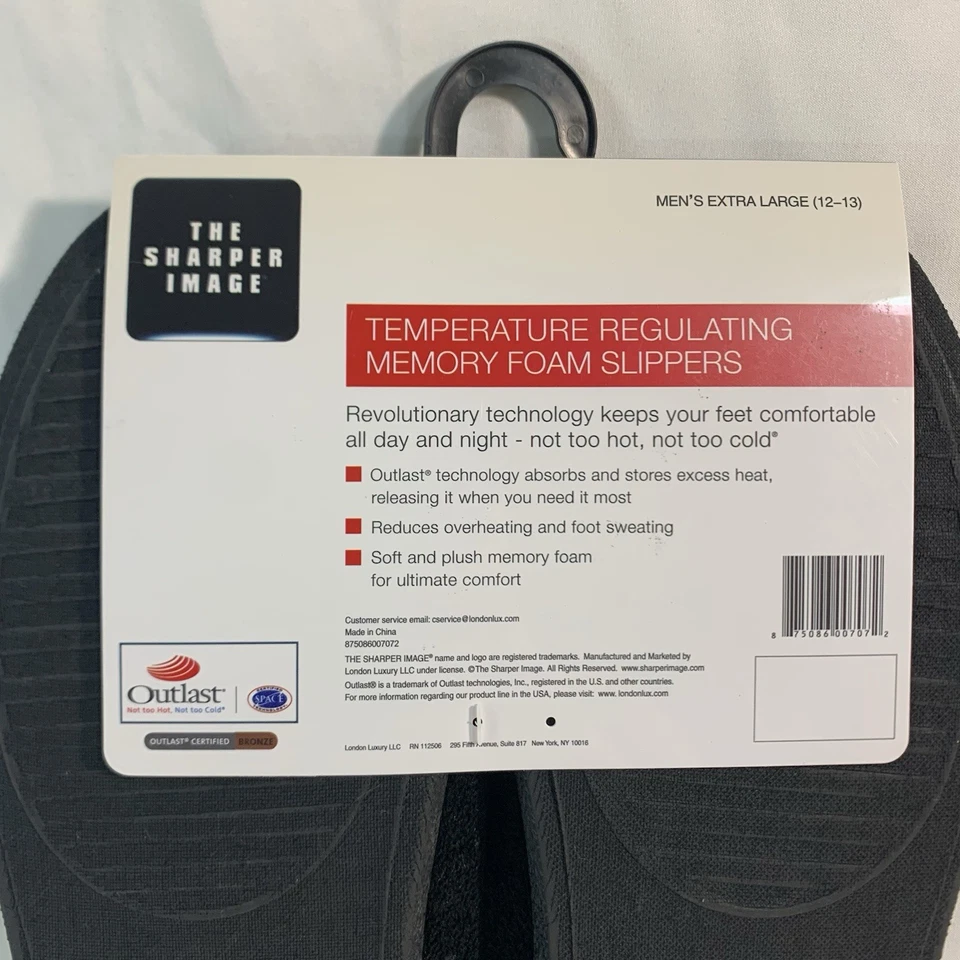 Sharper Image Temperature Regulating Slippers Mens XL (12-13) Black Memory Foam - Image 3 of 4