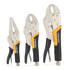 3-Piece Locking Pliers Set, 10-inch Curved Jaw, 7-Inch Curved Jaw & 6-1/2” Lo...