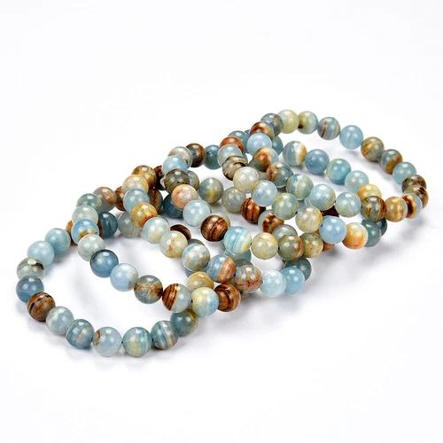 Natural Argentina Lemurian Aquatine Calcite 8MM 10MM 7.5inch Round Bracelet(S21) - Picture 2 of 3