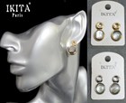 Earrings Studs Ikita Paris Double Round Mother Of Pearl Metal Gray/Silver/Gold