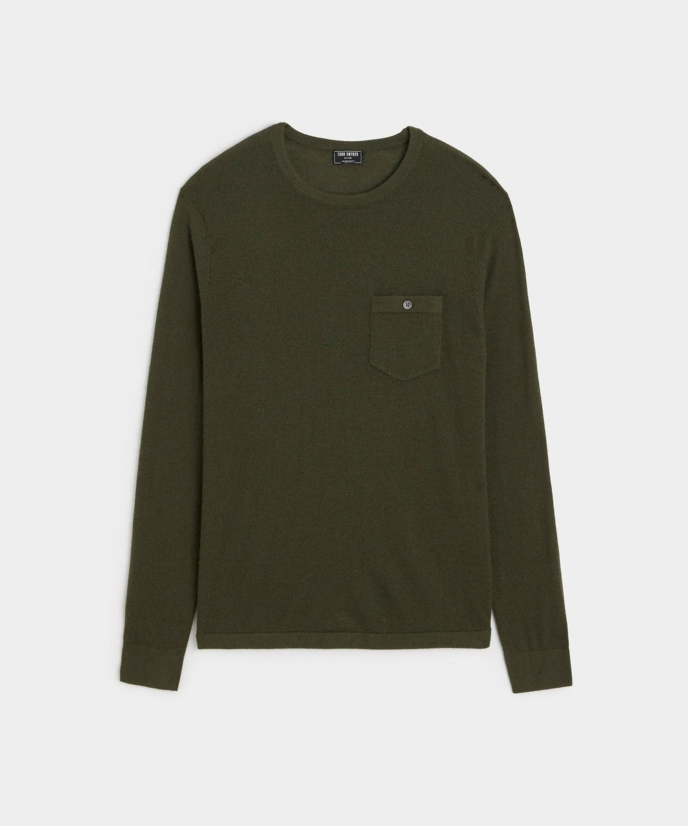 Todd Snyder Long Sleeve Cashmere Crewneck Pocket Tee Olive Large Retail $330