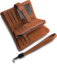 AOXONEL Women's Small Bifold Leather wallet Rfid blocking Small, Brown3