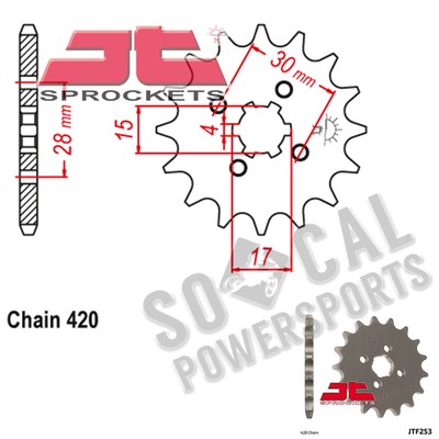 JT Sprockets Countershaft Sprocket 420 Pitch 15 Tooth Yamaha TT-R90 2001-2003